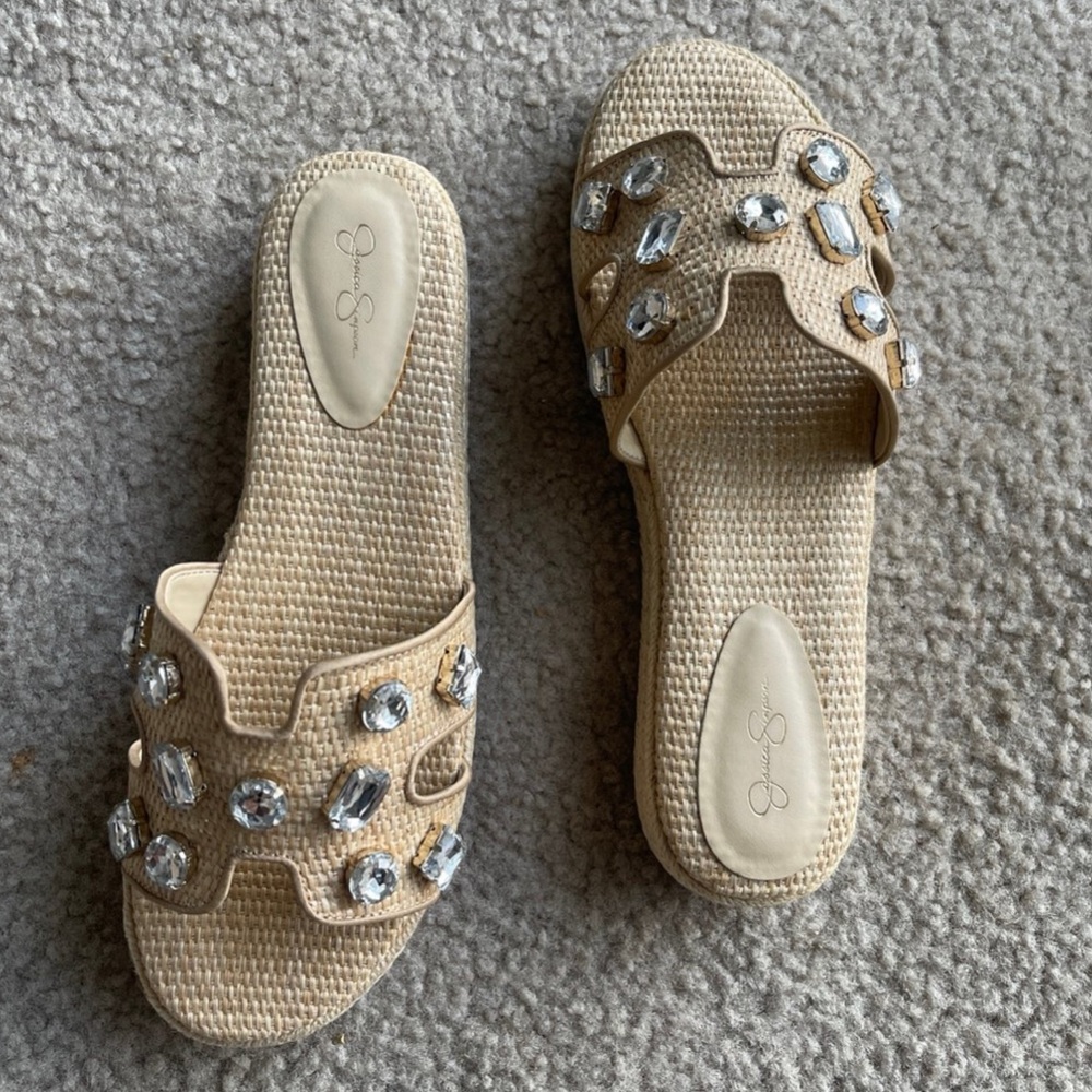Jessica Simpson Woven Jeweled Slide Sandals